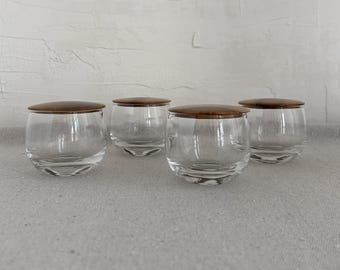 Vintage Glass Canisters with Wood Lids • Set of 4 • Myrtlewood • Minimalist Storage Jars