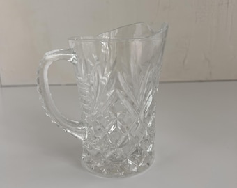Vintage Pressed Glass Creamer Pitcher • Etched Floral Relief
