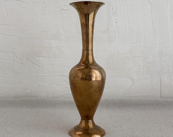 Vintage Solid Brass Bud Vase • Tall Sculptural India Decor (Circa 1970s)