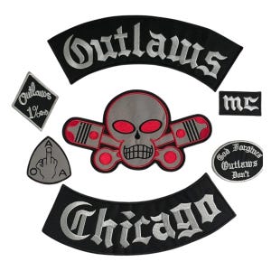 Outlaw Chicago Patch Set – Biker Back Patch – Motorcycle Vest Patch – Large Embroidered Patch | Gift for him | Gift for rider | MC Patch set