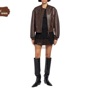 Damen kurz geschnittene Lederjacke, Vintage braune Leder Bomberjacke, abgeschnittene Bomberjacke, handgefertigte braune Lederjacke, Geschenk für Frauen