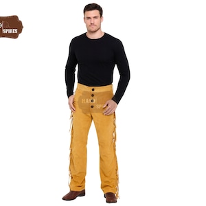 Handmade Brown Suede Fringe Chaps: Western Cowboy Rodeo Outfit