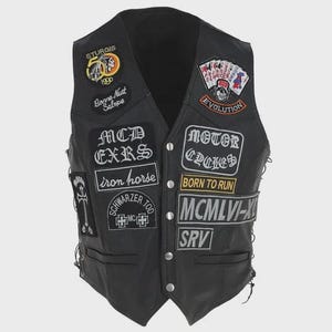 Multi-Patches Vest for Men | Black Leather Biker Vest For Men | Personalized Patches Vest | Custom Size Vest for Men | Leather waistcoat