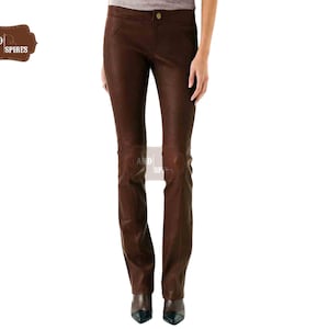 Women’s Brown Genuine Leather Pants | Slim Fit Real Leather Trousers | Custom Size Leather Pants for Women | Stylish Brown Leather Trousers