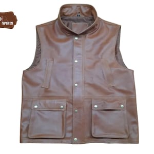 Chaleco de cuero marrón para hombre / Chaleco vaquero estilo motero / Chaqueta sin mangas de piel de vaca auténtica / Ropa de trabajo para exteriores, regalo para él