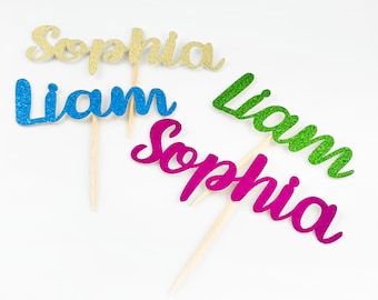 Custom Name Glitter Cupcake Toppers (Set of 12)