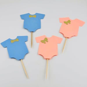 Baby Shower Cupcake Toppers, Onesie Toppers, Baby Onesie Cupcake Toppers, Gender Reveal Cupcake Toppers (Set of 12)