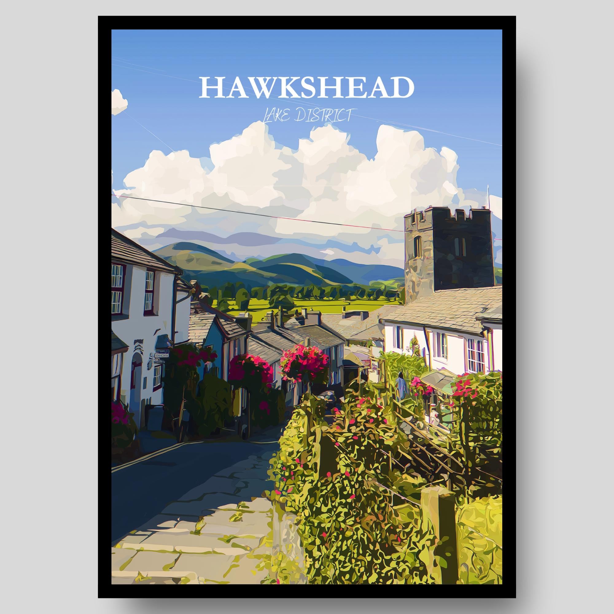 Hawkshead Poster - Lake District Poster - National Park Poster - Hawkshead - Travel Poster - Lake District - Lake District Map - Cumbria