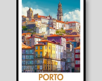 Porto Portugal Travel Poster – Colorful Cityscape Wall Art