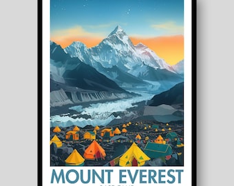 Poster del campo base del Monte Everest - Monte Everest - Stampa del Monte Everest - Decorazione murale del Monte Everest - Poster del Nepal - Campo base del Monte Everest