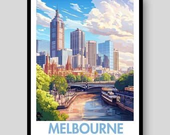 Melbourne Australia Travel Poster – Cityscape Wall Art