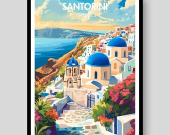 サントリーニ島のプリントギリシャ壁アート | ギリシャ旅行ポスター