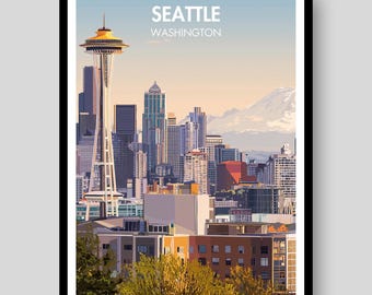 Seattle Poster - Seattle Wall Art - Washington Poster - Seattle Print - Seattle - Seattle Skyline - Space Needle Poster - Seattle Mariners