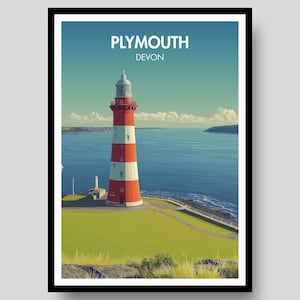 Póster de Plymouth - Póster de la Torre de Smeaton - Arte mural de Devon - Plymouth - Regalo de Devon - Póster de Devon - Impresión de Devon - Devon - Impresión de Plymouth