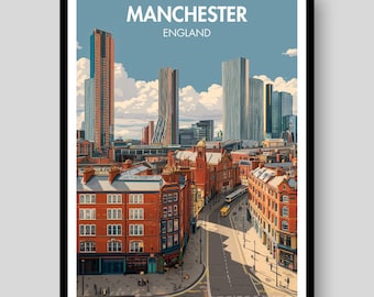Manchester Poster - Manchester - Manchester United Poster - Manchester City Poster - Manchester Print - Manchester Art - Travel Poster