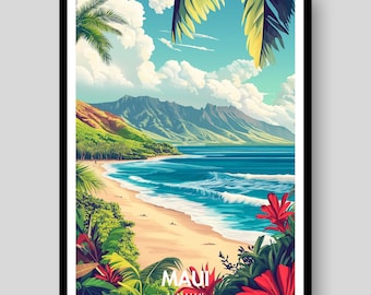 Maui Hawaii Travel Poster – Tropical Beach Art Print