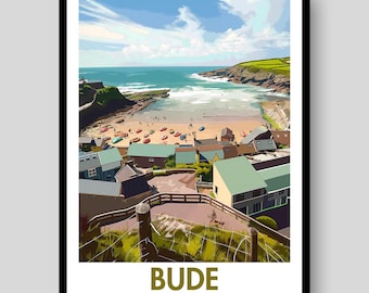 Bude Poster - Cornwall Poster - Cornish - Bude - Cornwall Wall Art - UK Wall Art - Cornwall Print - Cornwall - Cornwall Landscape - Newquay