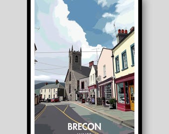 Brecon Wales Travel Poster – Historic Welsh Town Art