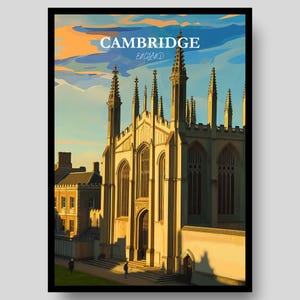 Cambridge Poster - Cambridge University - Cambridge - Travel Poster - Cambridge Cathedral - Cambridge Wall Art - Cambridge City Print