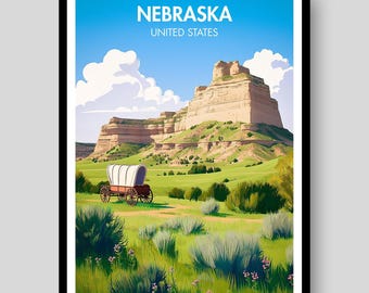 Pôster do Nebraska - Impressão do Nebraska - Monumento Nacional Scott's Bluff - Nebraska - Pôster de Omaha - Arte de parede do Nebraska - Arte do Nebraska - Impressão de Omaha