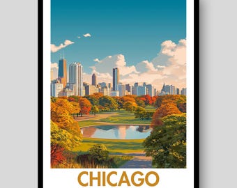 Chicago skyline poster - Illinois Travel Art Print