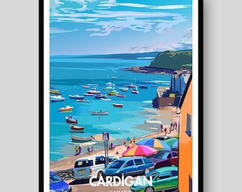 Cardigan Wales Poster – Coastal Town Travel Print
