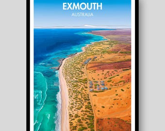 Cartel turístico de Exmouth, Australia – Arte costero del arrecife de Ningaloo