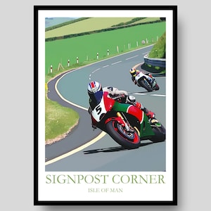 Signpost Corner Poster - Isle of Man Poster - Isle of Man TT - Motorbike Poster - Motorcycle Wall Art - Isle Of Man - MotoGP  - Motorbike