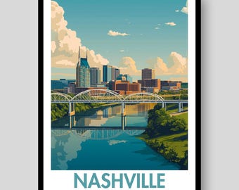 Plakat Nashville - Sztuka ścienna Nashville - Plakat Tennessee - Nashville - Tennessee - Druk Nashville - Panorama Nashville - Akwarela Nashville