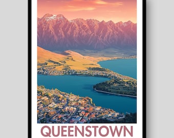Queenstown Poster - New Zealand Poster - Queenstown - New Zealand Art - Queenstown Print - New Zealand - Queenstown Wall Art -Queenstown Art
