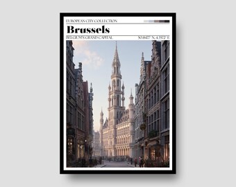 Brussels, Belgium Travel Poster - Grand Place Wall Art Print