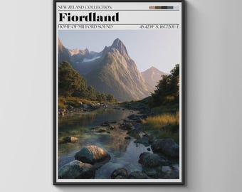 Fiordland Poster New Zealand Art Print Landscape Scenery Milford Sound