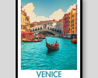 Venice Canal Poster – Italy Travel Print, Gondola Art