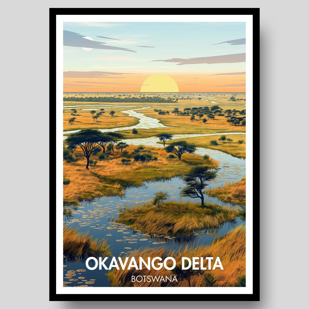 Okavango Sticker Okavango Delta Poster - Africa Wall Art - Botswana Poster - Travel ...