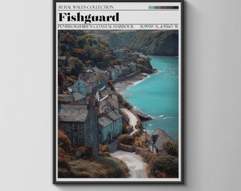Fishguard Coastal Harbour Print Rural Wales Art Poster