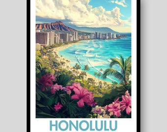 Honolulu Poster - Hawaii Poster - Maui Poster - Surfer Poster - Travel Poster - Hawaii - Honolulu - Hawaii Wall art - Honolulu Wall Art