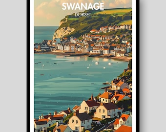 Swanage Travel Poster – Dorset, Jurassic Coast Wall Art