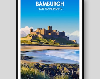 Zamek Bamburgh – grafika – sztuka wybrzeża Northumberland