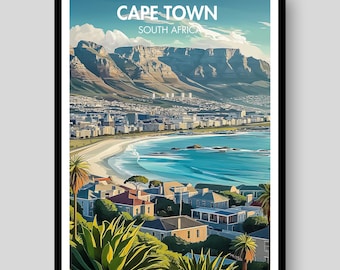 Cape Town Travel Poster – Table Mountain, South Africa Wall Art