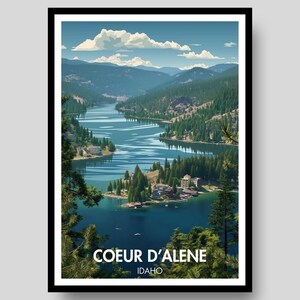 Cartel de Coeur d'Alene - Cartel de Idaho - Coeur d'Alene - Impresión de Coeur d'Alene - Idaho - Arte de pared de Coeur d'Alene - Impresión de Idaho - Cartel del lago