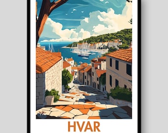 Hvar Croatia Travel Poster – Mediterranean Coastal Art