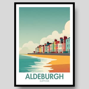 Póster de Aldeburgh - Paisaje de Suffolk - Aldeburgh - Suffolk - Arte mural del Reino Unido - Mapa de Suffolk - Campiña inglesa - Póster de Suffolk - Southwold