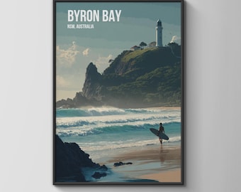Byron Bay Surf Poster Coastal Landscape Art Print