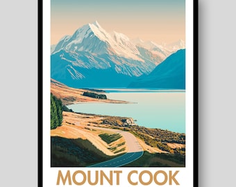 Cartel de Mount Cook - Aoraki Mount Cook - Cartel de Nueva Zelanda - Mount Cook - Cartel de Aoraki - Arte de Nueva Zelanda - Aoraki - Nueva Zelanda