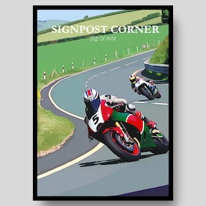 Signpost Corner Poster - Isle of Man Poster - Isle of Man TT - Motorbike Poster - Motorcycle Wall Art - Isle Of Man - MotoGP  - Motorbike