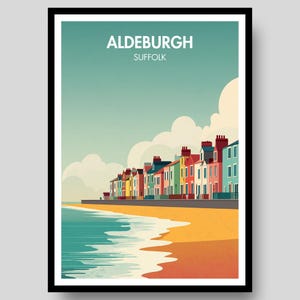 Póster de Aldeburgh - Paisaje de Suffolk - Aldeburgh - Suffolk - Arte mural del Reino Unido - Mapa de Suffolk - Campiña inglesa - Póster de Suffolk - Southwold