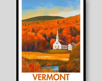 Póster de Vermont - Arte mural de Vermont - Lámina de Vermont - Vermont - Póster de Burlington - Regalos de Vermont - Decoración de Vermont - Lámina de viaje de Vermont