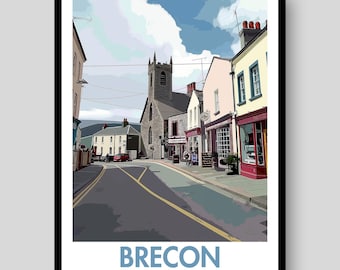 Brecon Wales Travel Poster – Historic Welsh Town Art Print