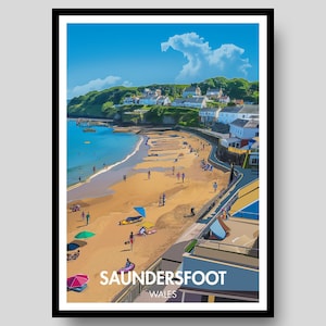 Poster Saundersfoot - Pembrokeshire - Welsh Poster - Welsh - Stackpole - Welsh Gift - Wales Poster - Wales - Saundersfoot - Cymru -Wales Art