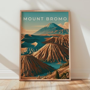 Stampa del Monte Bromo, poster del vulcano indonesiano, arte murale retrò di Giava
